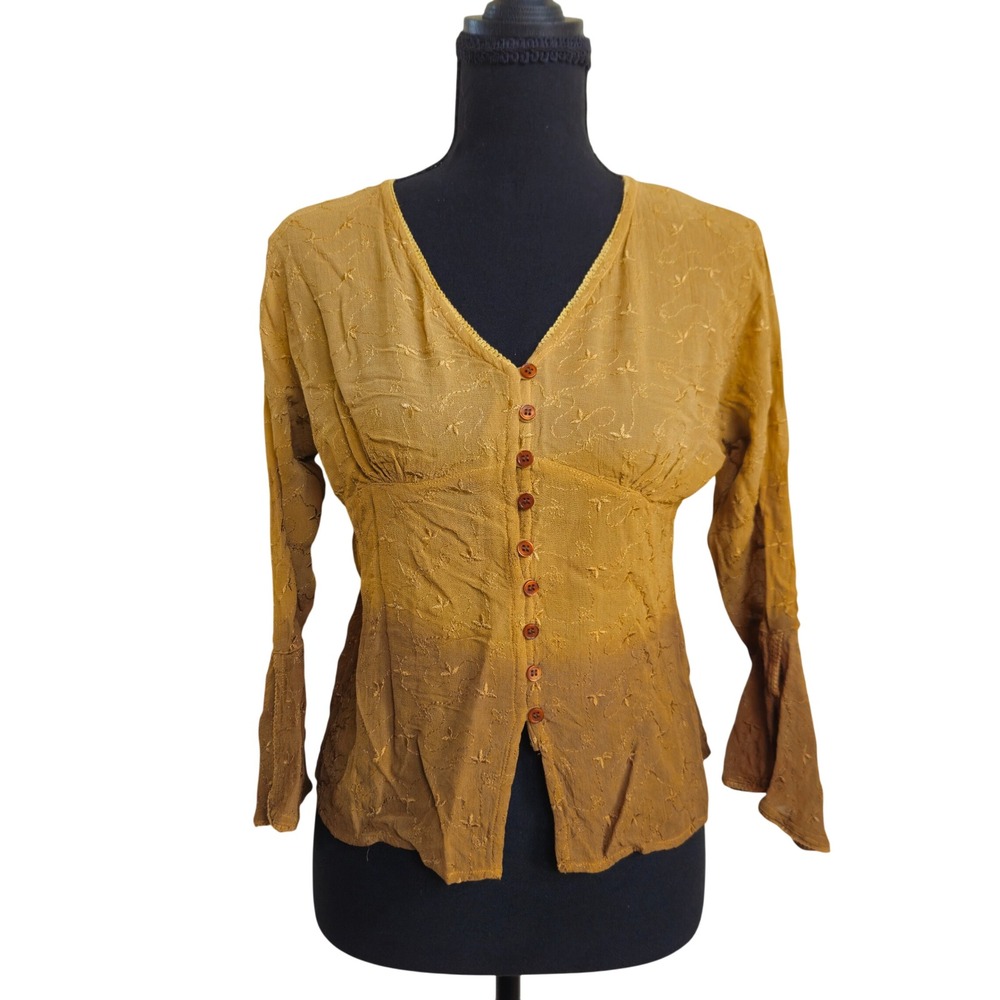 Tan Brown Ombre Y2K Top M Whimsigoth Bell Sleeve 90s Goblin Festival Fairycore